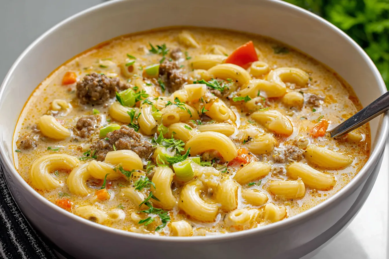 Easy One Pot Macaroni Cheeseburger Soup Recipe