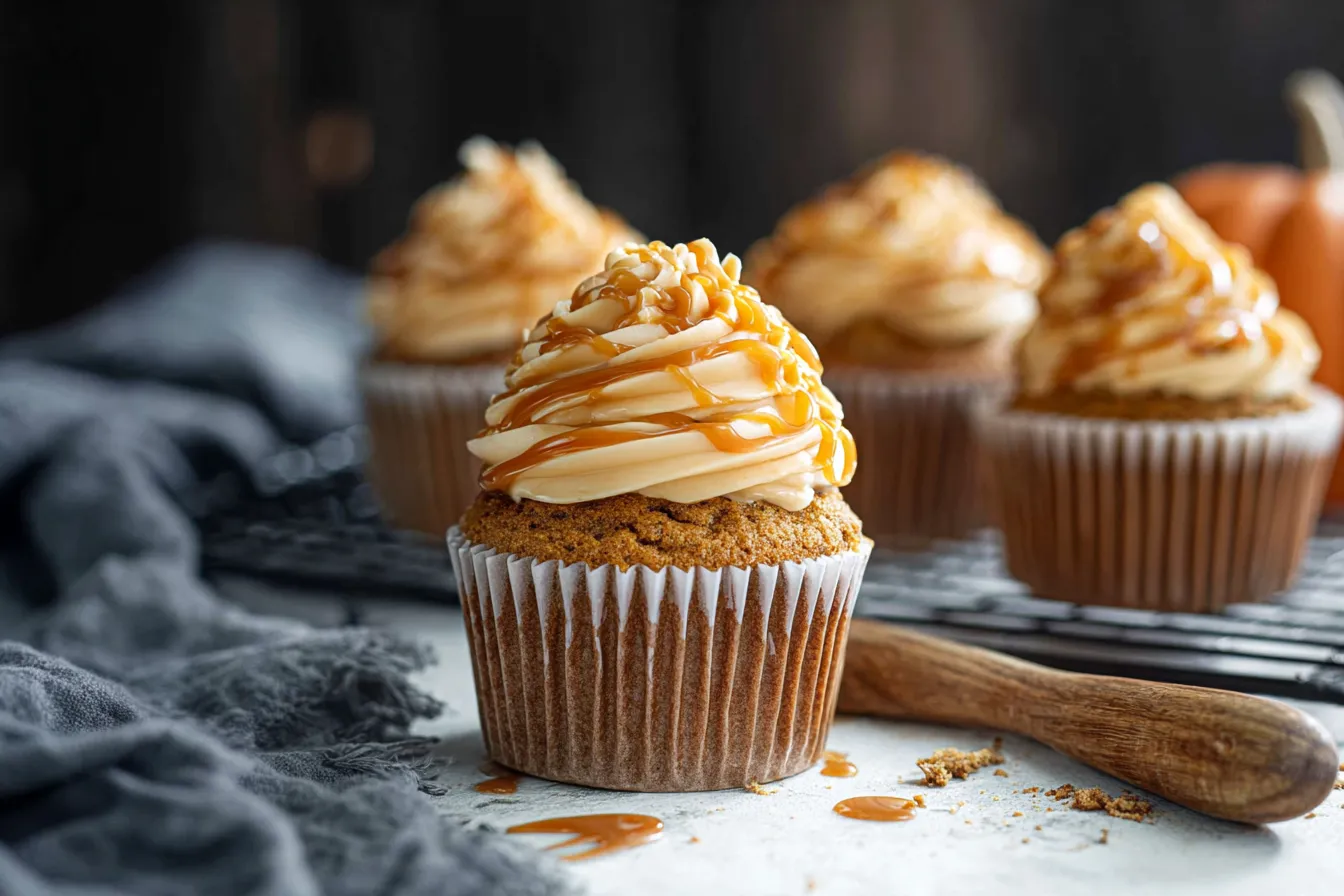 Moist Pumpkin Cupcakes with Salted Caramel Cream Cheese Frosting