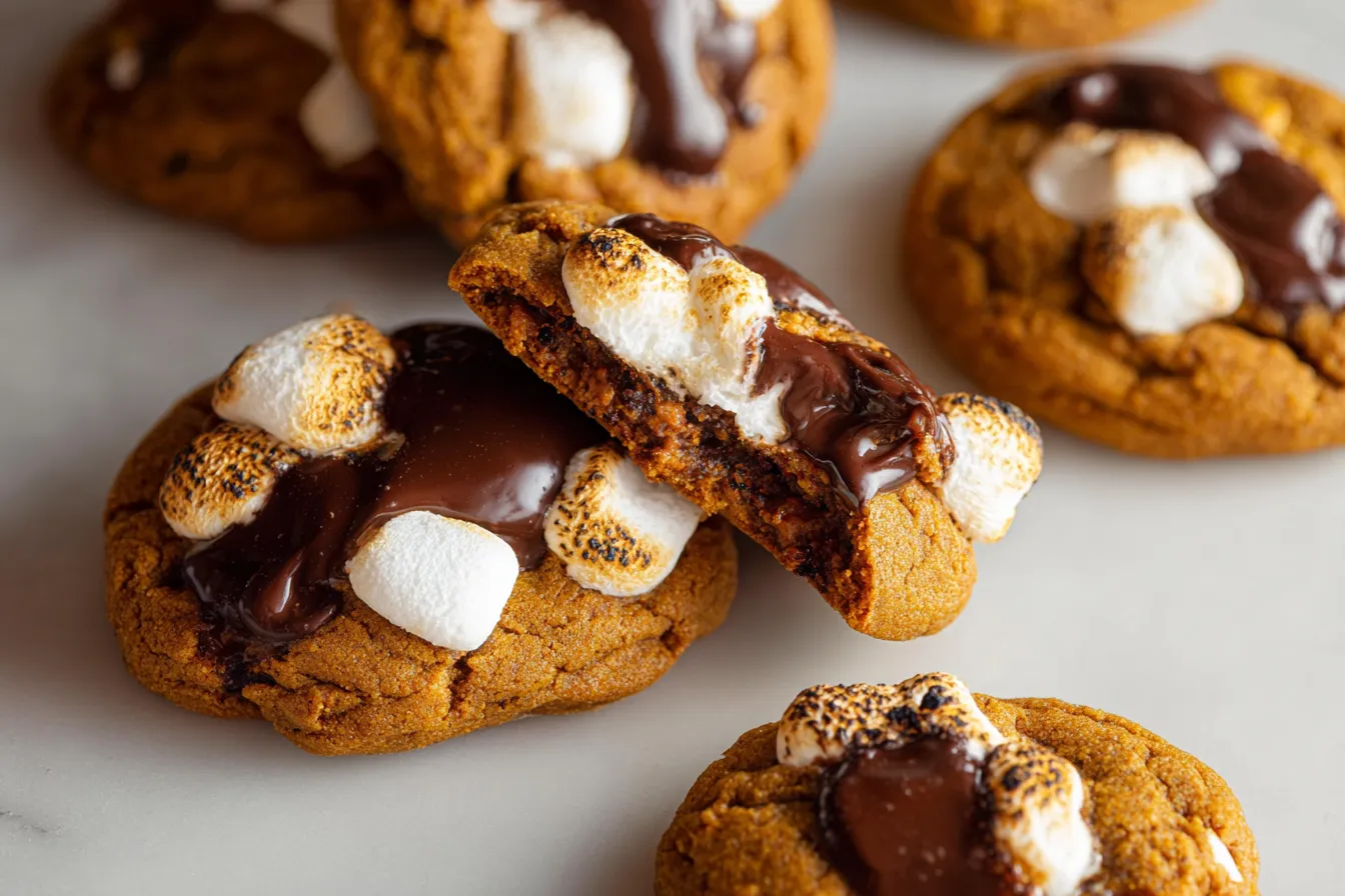 Soft Pumpkin Cookies with Chocolate & Marshmallow