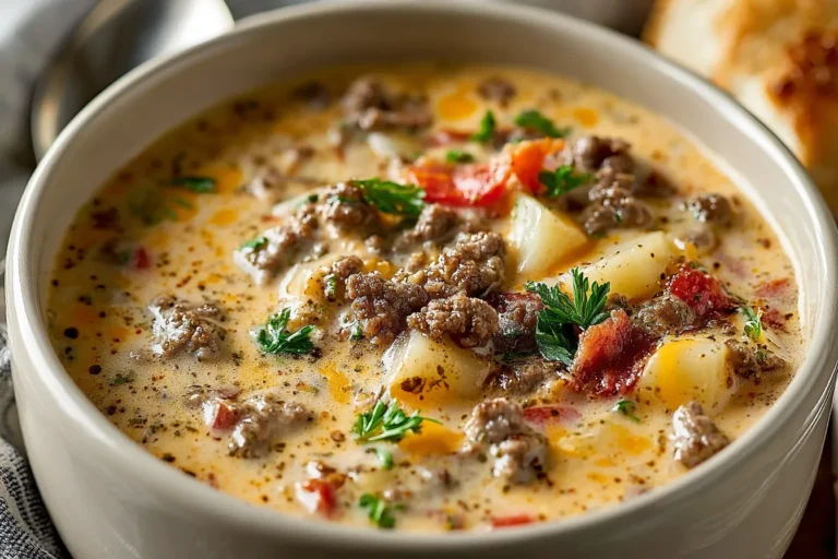Creamy Ground Beef Cheeseburger Soup