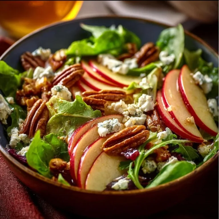 Autumn Harvest Honeycrisp Apple Salad with feta and greens on a wooden table