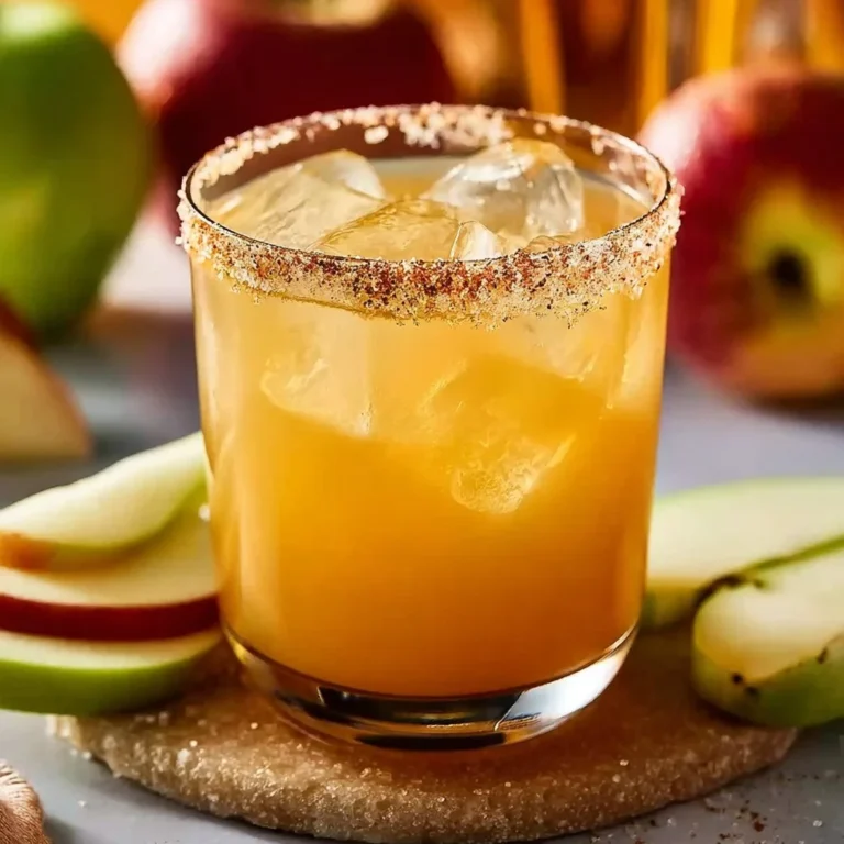 Delicious apple cider margarita served in a glass with autumn decorations