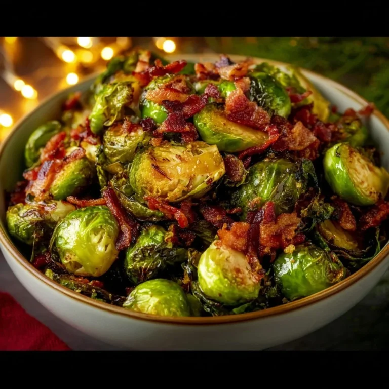 Delicious Bacon Brussels Sprouts cooked to perfection, served in a bowl.