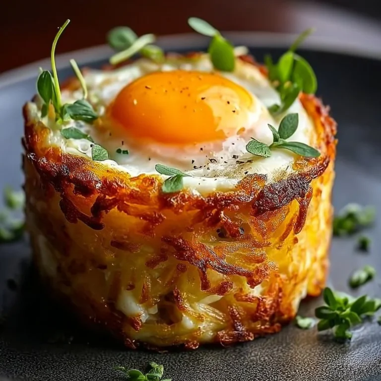 Baked Eggs Napoleon dish with layers of egg, cheese, and herbs.