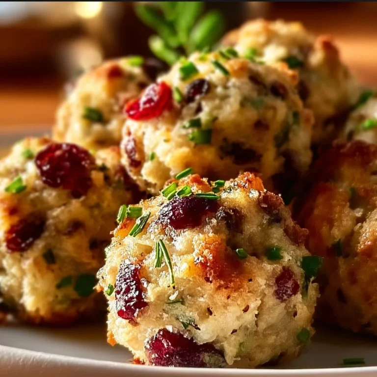 Cranberry turkey stuffing balls served on a festive plate