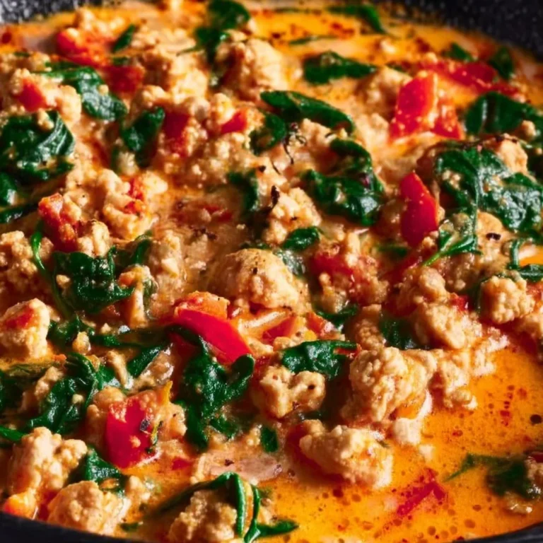 Creamy ground turkey and spinach protein bowl ready to serve