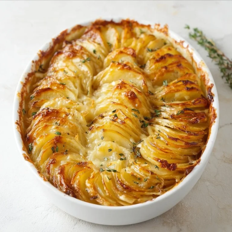 A serving of creamy scalloped potatoes baked to perfection