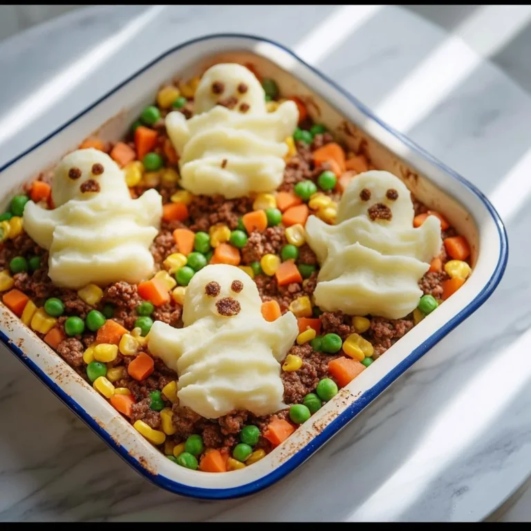 Creepy Shepherd's Pie with spooky decorations, perfect for Halloween meals.
