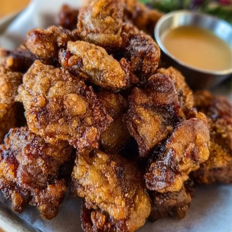 Plate of crispy fried chicken livers garnished with herbs