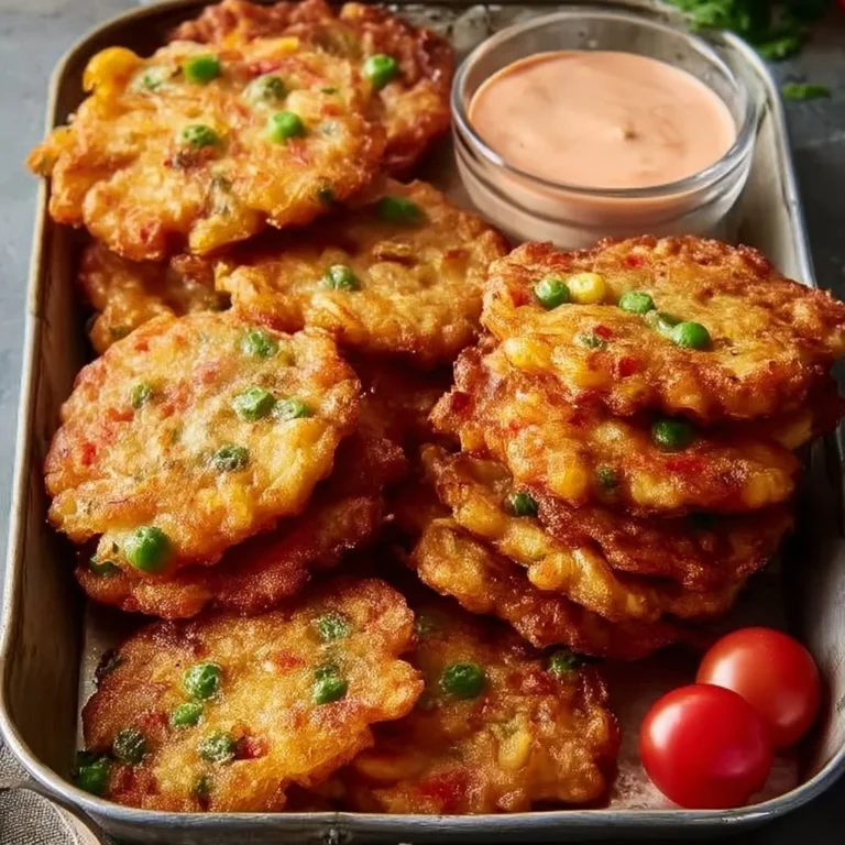 Crispy golden tomato fritters served on a plate with dipping sauce