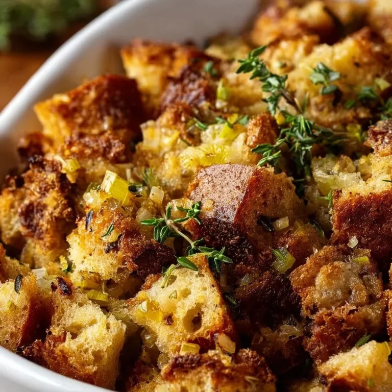 Delicious Grandma's Thanksgiving stuffing prepared for the holiday dinner.