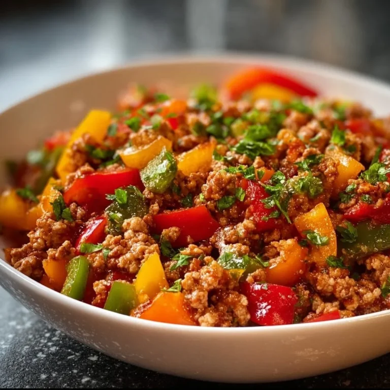 Ground turkey and peppers dish served in a bowl