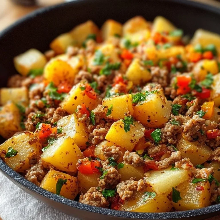 Ground Turkey and Potato Skillet recipe ready to serve on a plate.