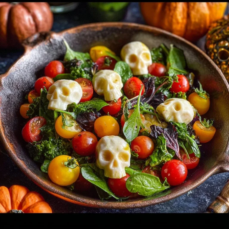 Colorful Halloween Salad with spooky toppings and seasonal veggies