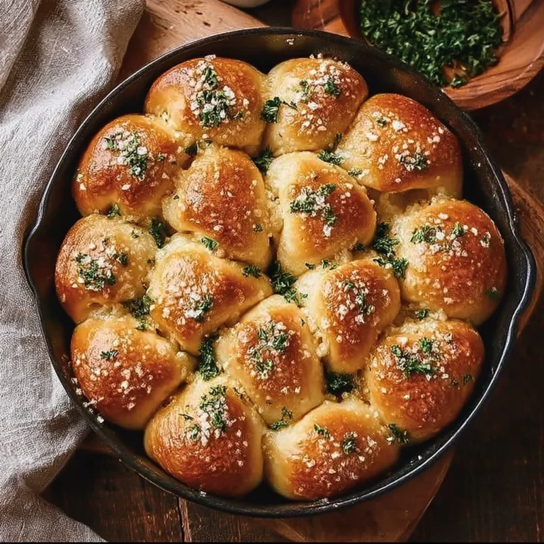 Freshly baked homemade garlic knots with herbs and garlic butter