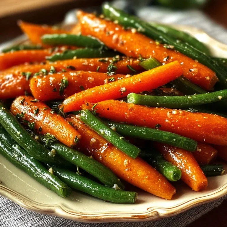 Honey glazed carrots and green beans served as a delicious side dish