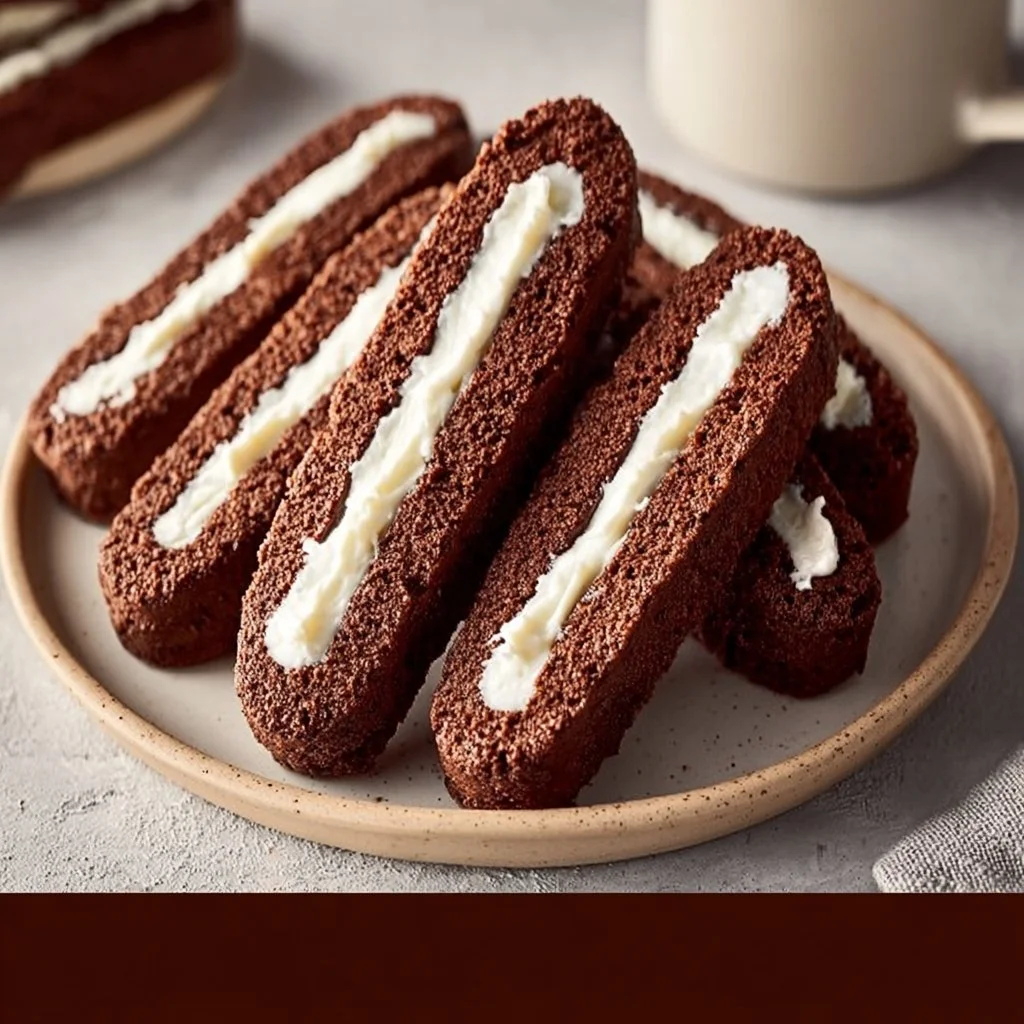 Delicious homemade Hot Chocolate Biscotti on a rustic wooden table.