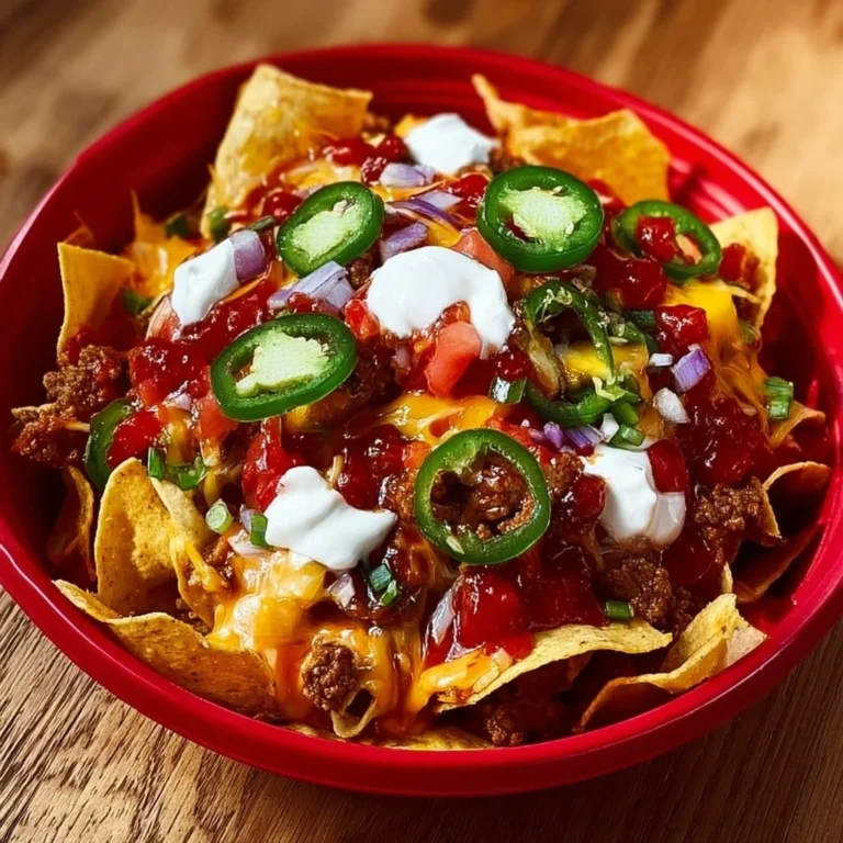 Delicious loaded Frito pie topped with cheese, jalapeños, and chili in a serving bowl.