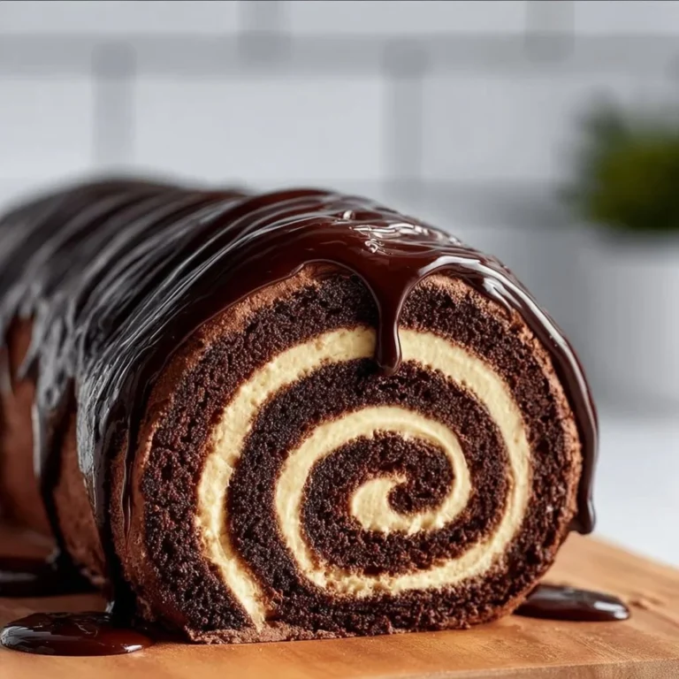 Delicious no-fail chocolate swiss roll dessert on a serving plate