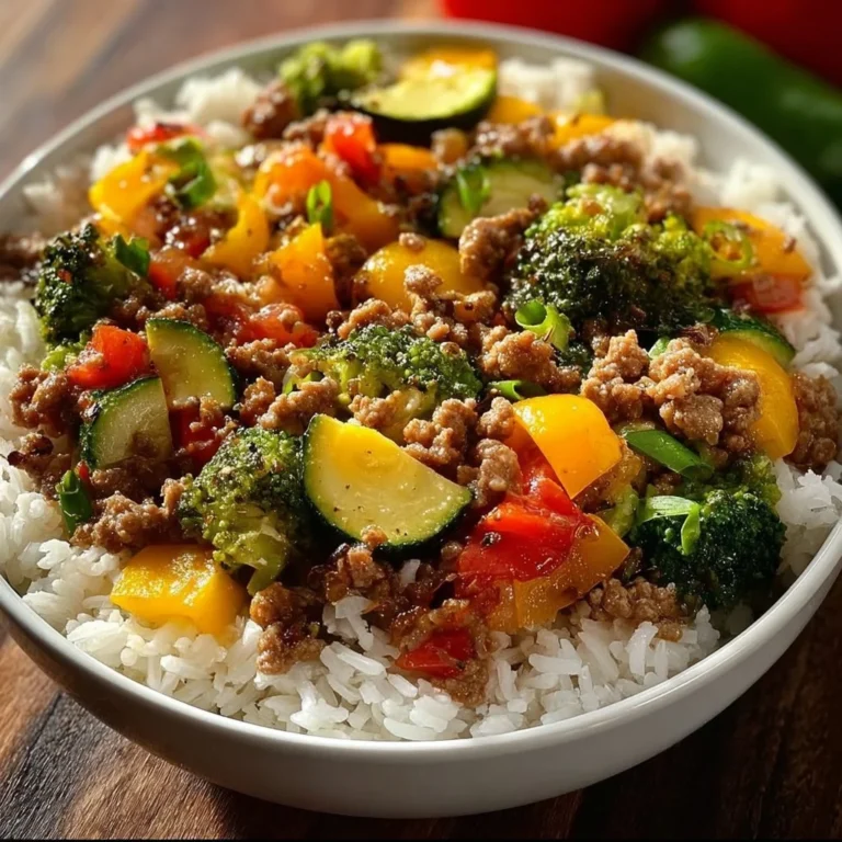 Savory ground turkey and roasted veggie rice bowl for a healthy meal