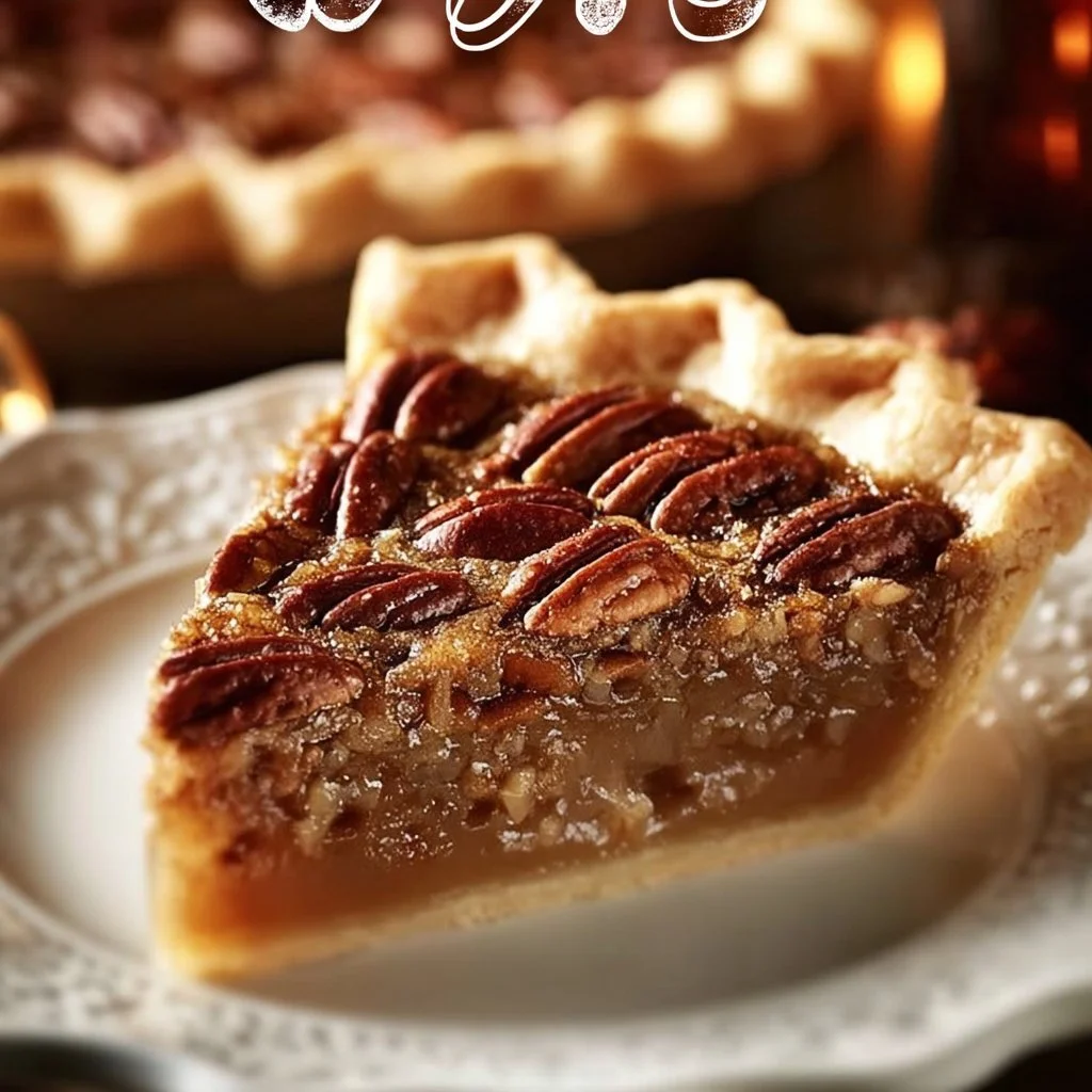 Delicious Southern pecan pie with a golden crust and pecan topping