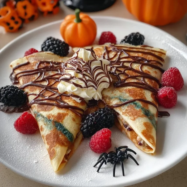 Delicious spiderweb crepes served on a plate with toppings