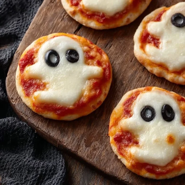 Mini ghost pizzas ready to be served for a Halloween party