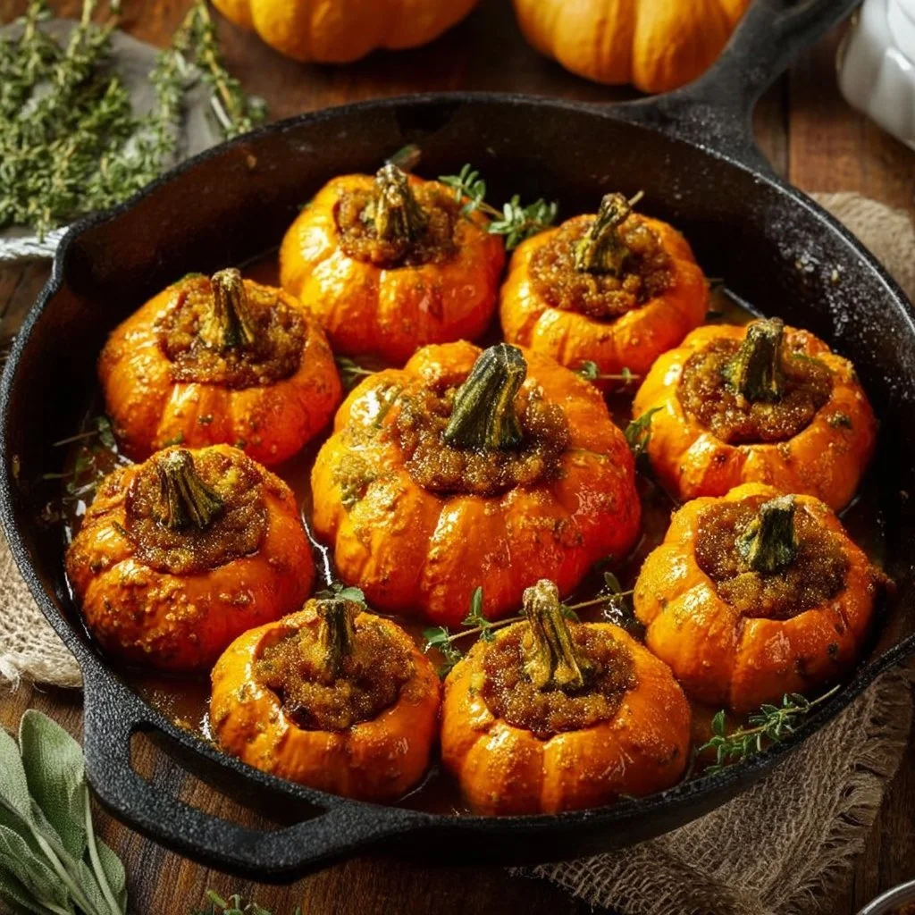 Delicious stuffed mini pumpkins filled with savory ingredients and spices
