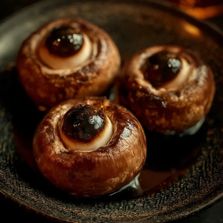 Delicious stuffed mushroom eyeballs appetizer for Halloween.