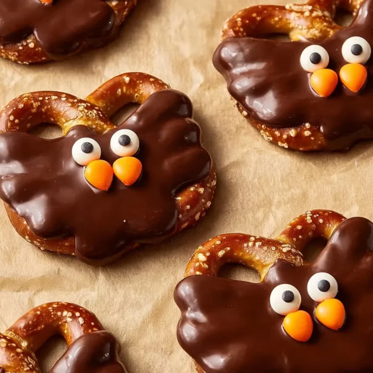 Turkey Chocolate Pretzels arranged on a festive platter for Thanksgiving