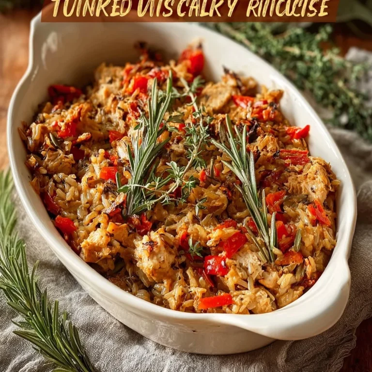 Turkey Wild Rice Bake with vegetables and seasoning in a baking dish.