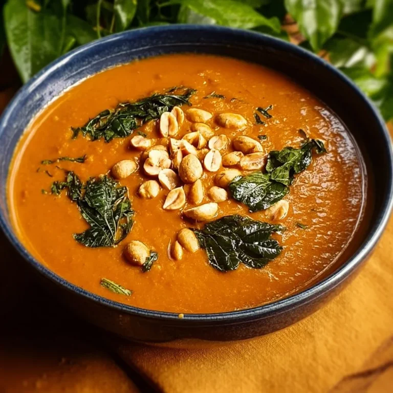Bowl of Vegan African Peanut Soup topped with cilantro and peanuts
