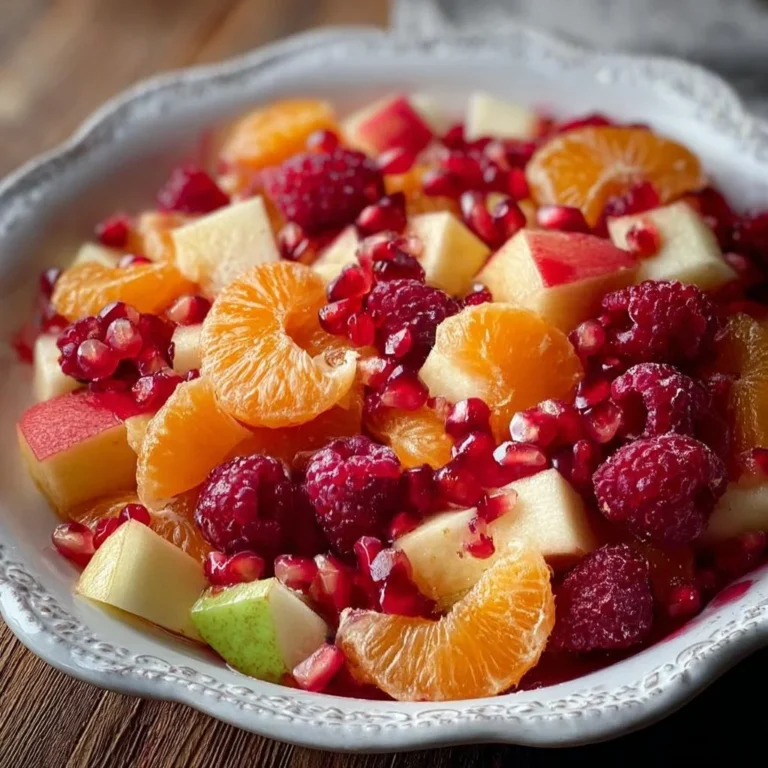 Colorful winter fruit salad featuring seasonal fruits like oranges and pomegranates.