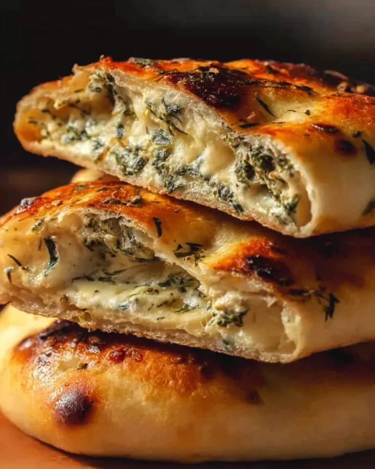 Cheesy spinach stuffed bread with melted cheese and fresh spinach filling