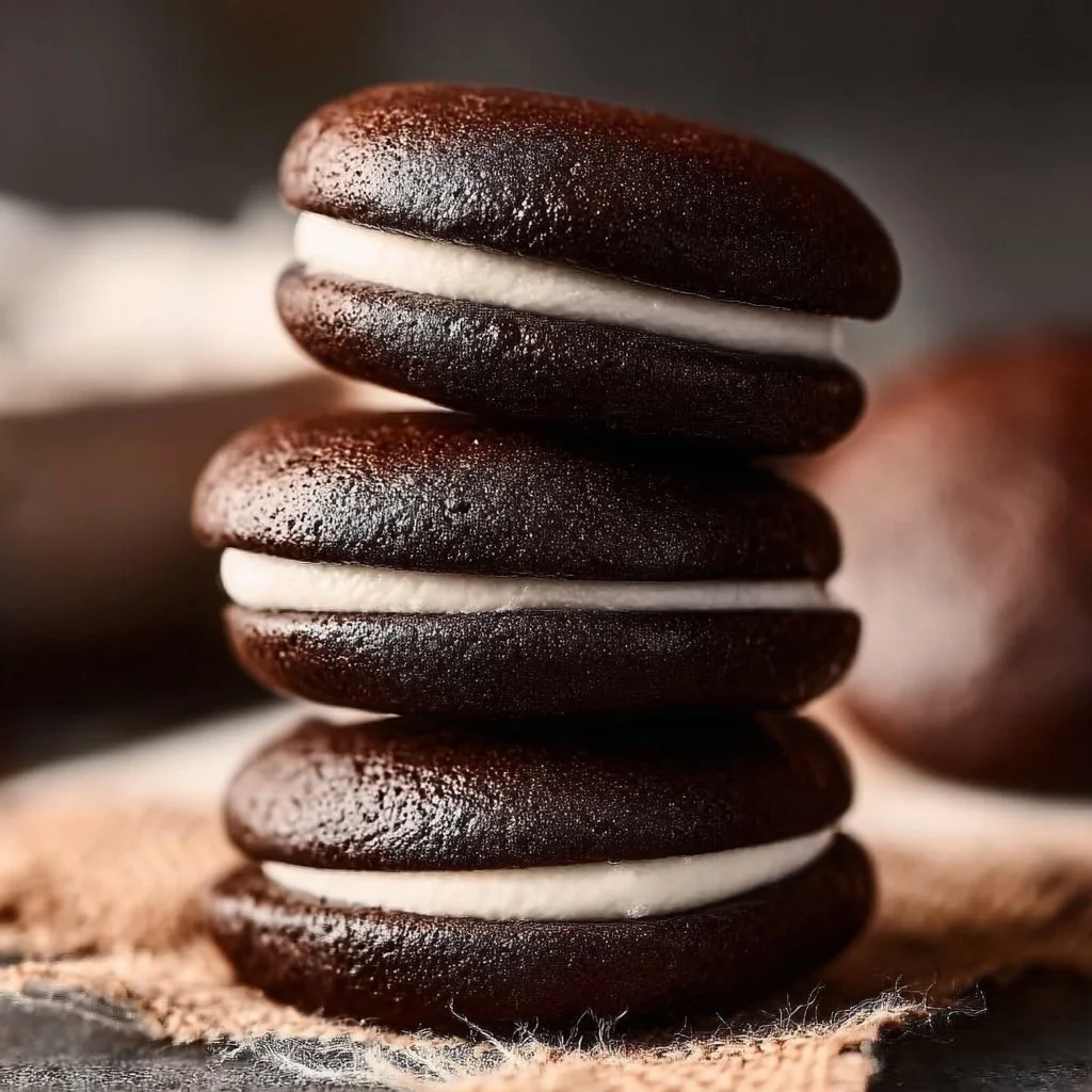 Delicious Chocolate Whoopie Pies filled with creamy frosting