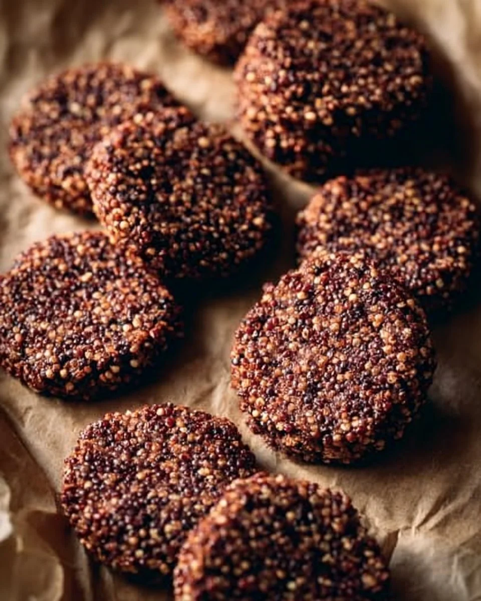 Crispy quinoa cacao cookies on a plate, a healthy and delicious treat.