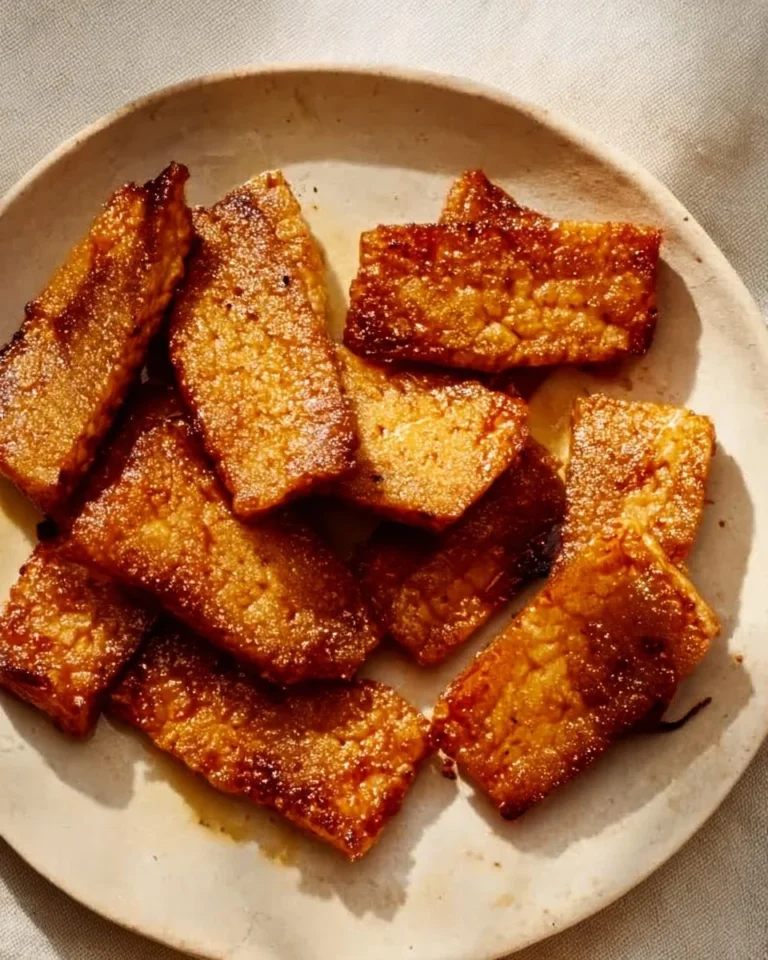 Crispy Vegetarian Tofu Bacon served on a breakfast plate
