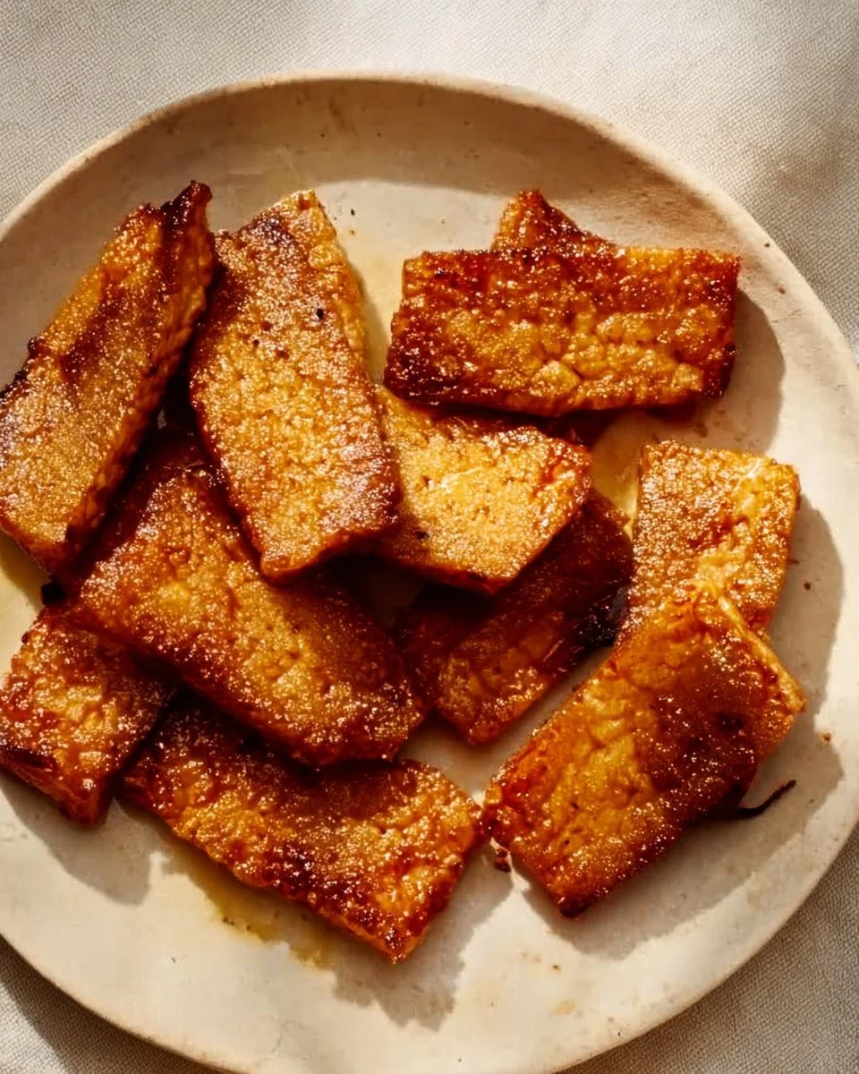 Crispy Vegetarian Tofu Bacon served on a breakfast plate