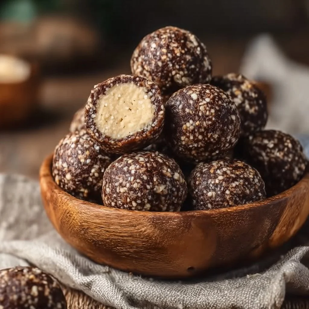 Delicious donkey balls snack displayed on a wooden platter