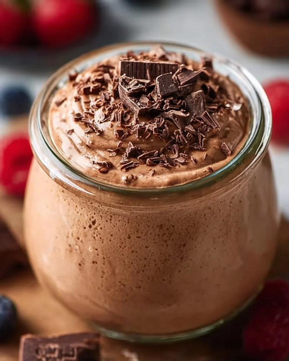 Delicious homemade protein pudding in a bowl topped with berries