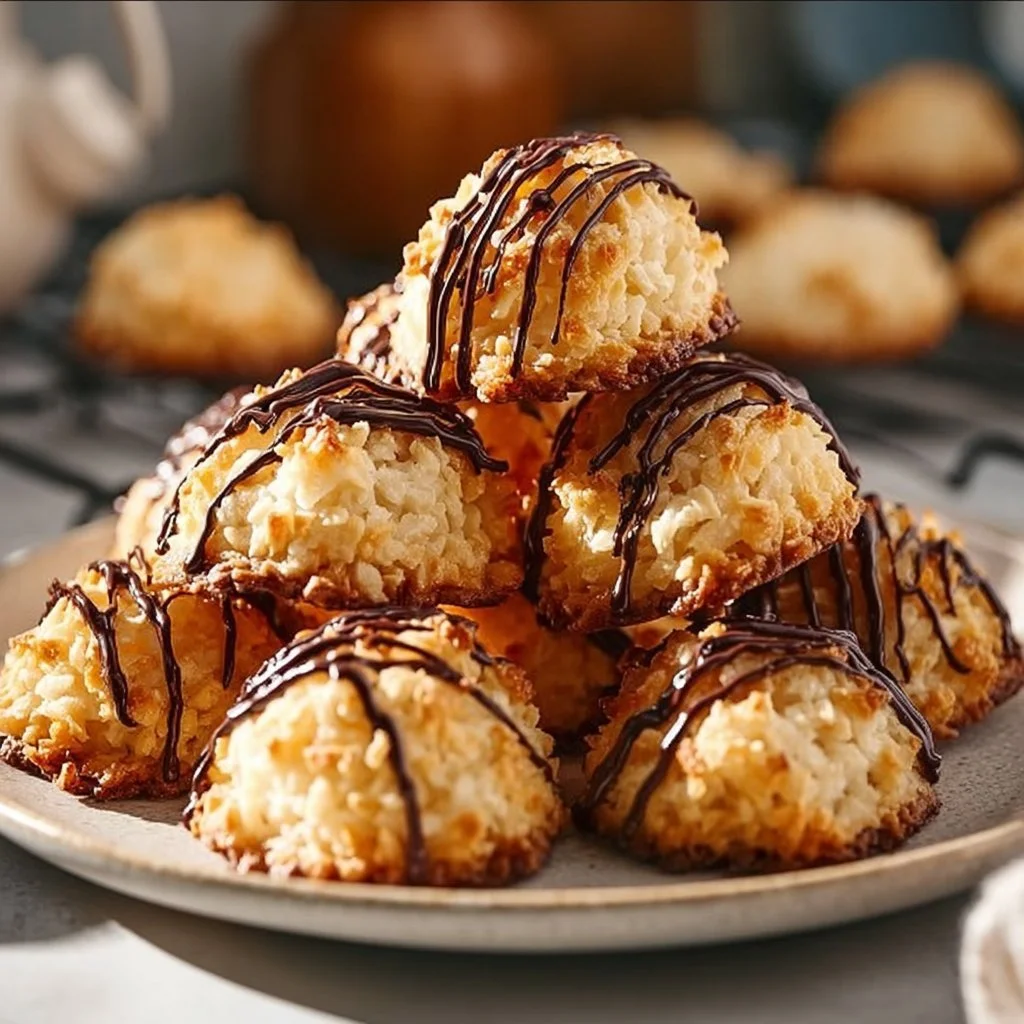 Chewy coconut macaroons on a plate, delicious homemade treat.