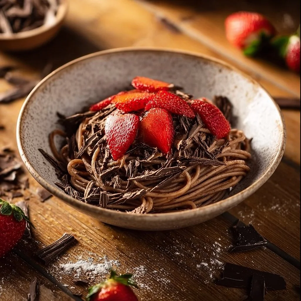 Delightful chocolate pancake spaghetti served on a plate