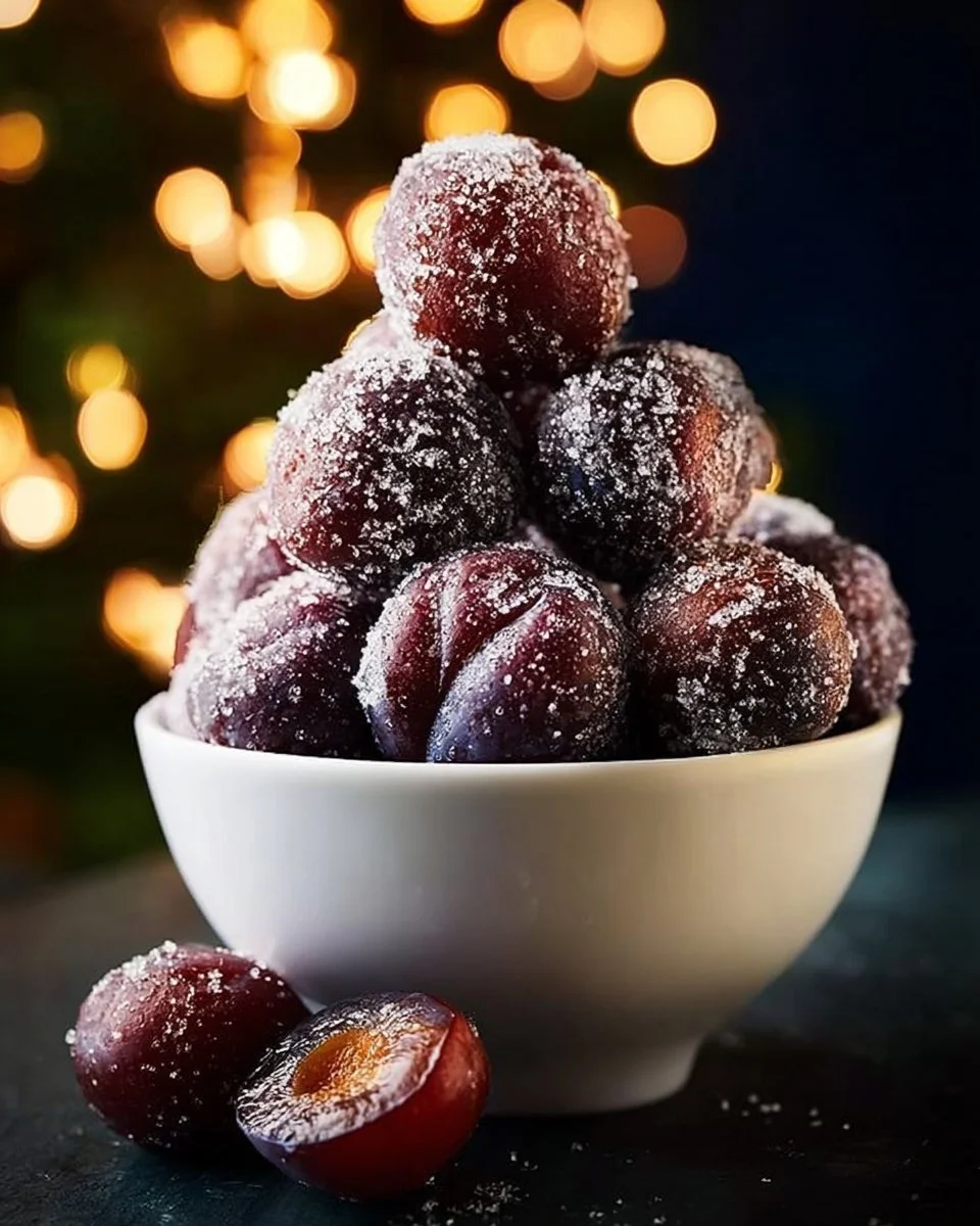 Delicious homemade sugar plums on a decorative plate