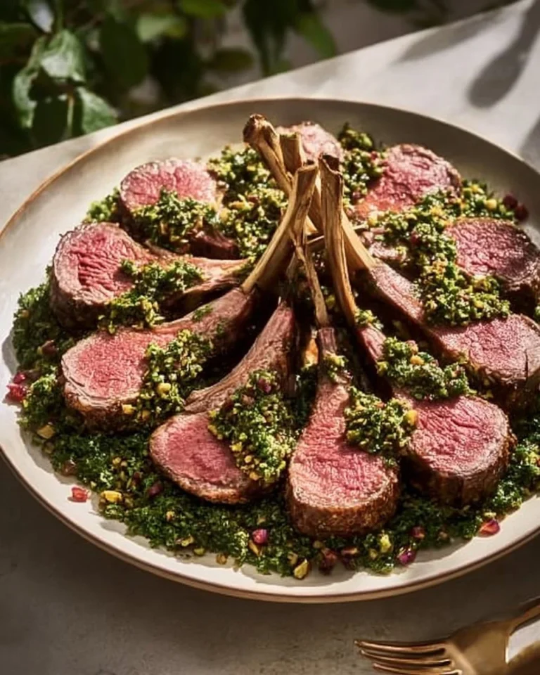 Lamb with Mint and Pistachio Gremolata served on a plate