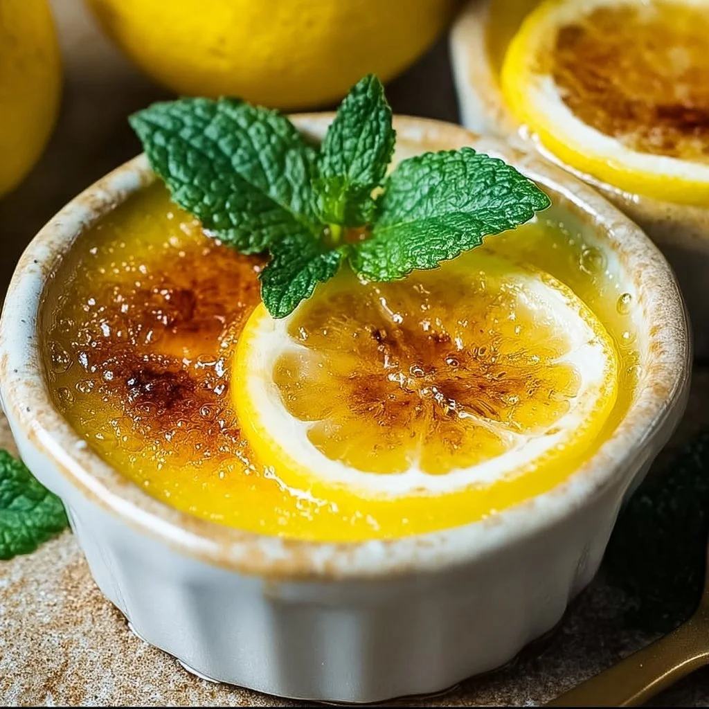Delicious Lemon Brûlée Posset dessert served in a glass