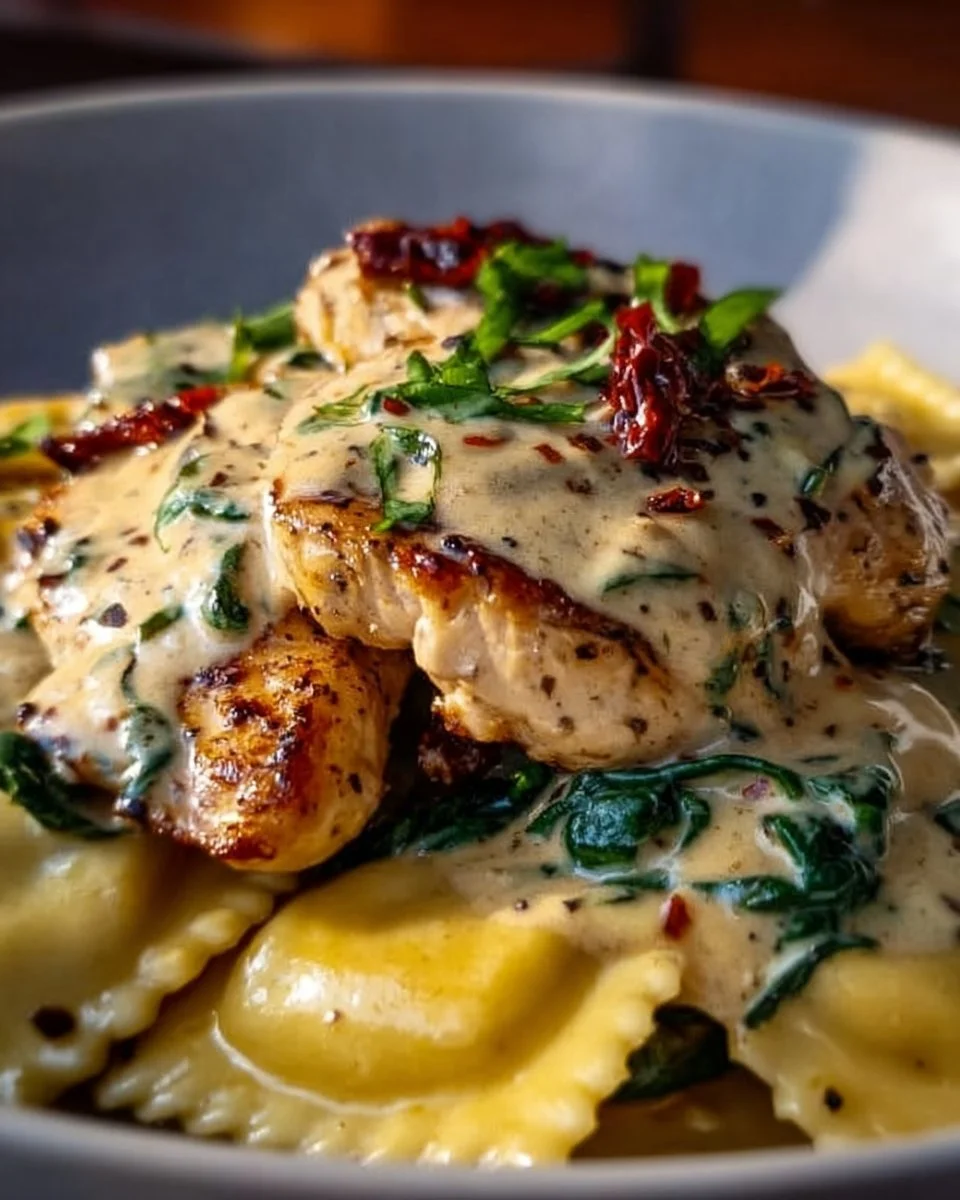 Creamy Marry Me Chicken dish served with pasta and garnished with herbs