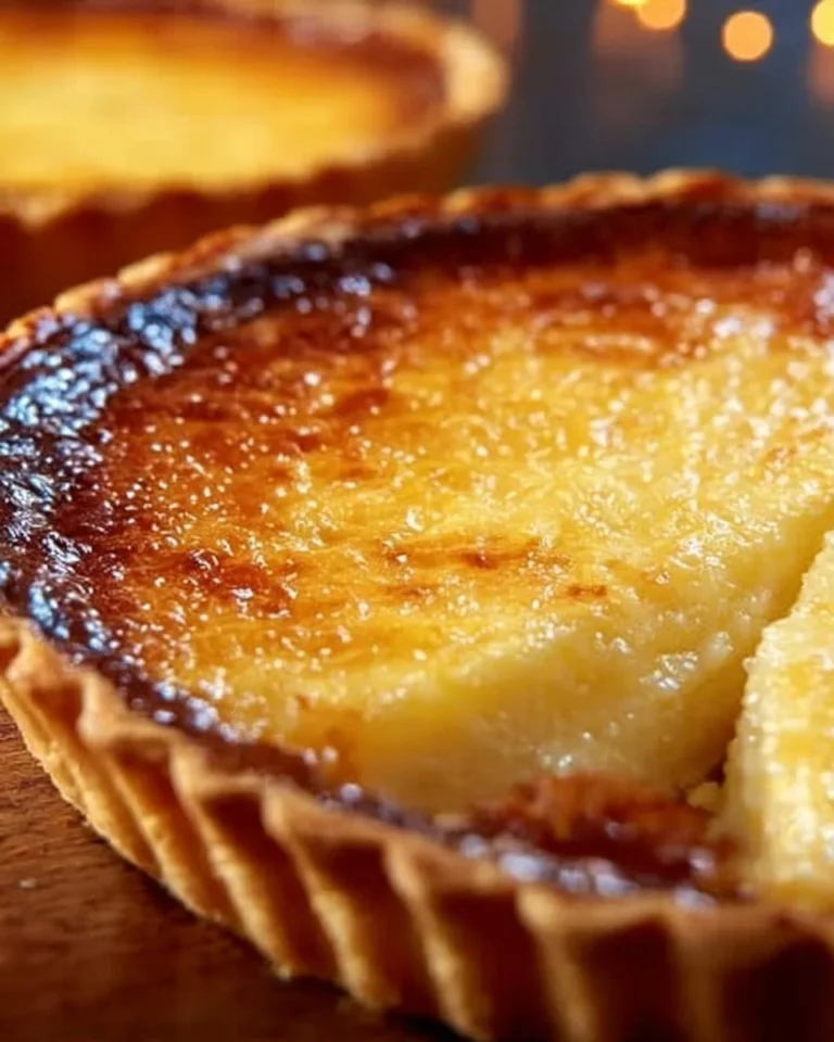 Old-Fashioned Egg Custard Pie served in a rustic pie dish