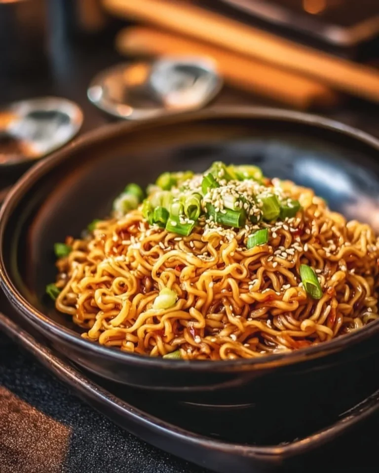 Delicious bowl of Savory TikTok Ramen with vibrant toppings