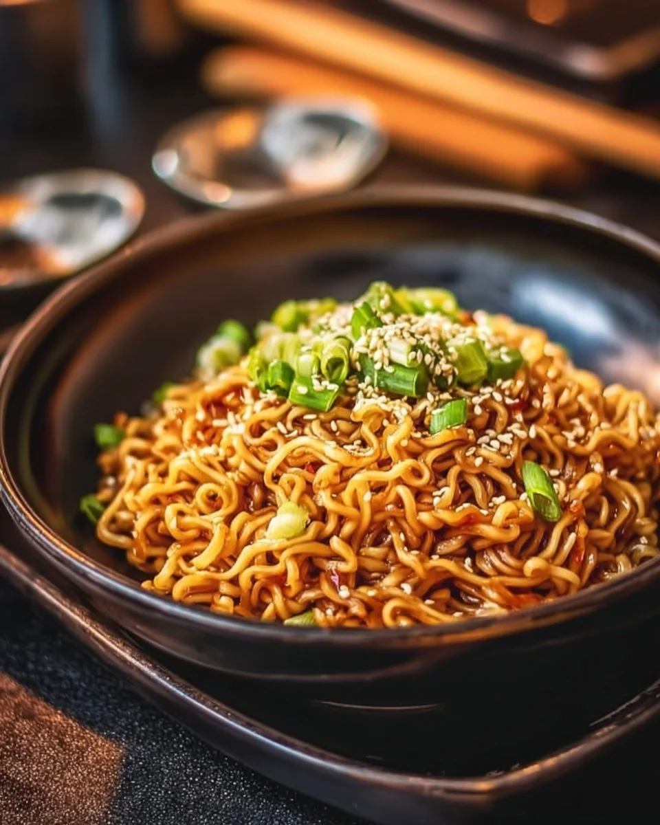 Delicious bowl of Savory TikTok Ramen with vibrant toppings