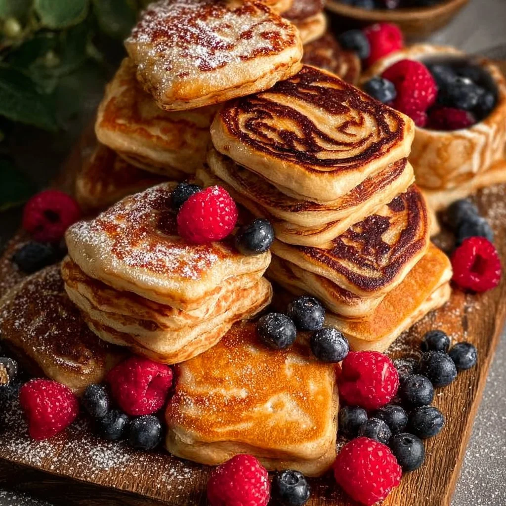 Sheet Pan Buttermilk Pancakes ready to serve with maple syrup and berries